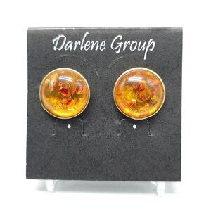 Vintage Darlene Group Amber Like Resin Earrings With Gold Tone Studs